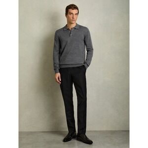 Reiss Trafford Merino Wool Long Sleeve Polo Sweater Men's XL Gray Neutral Office
